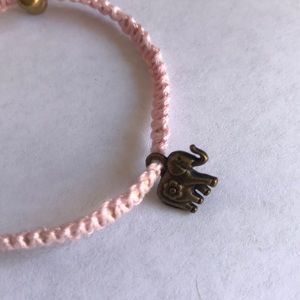 Handmade Pink & Tan Elephant Macramé Bracelet